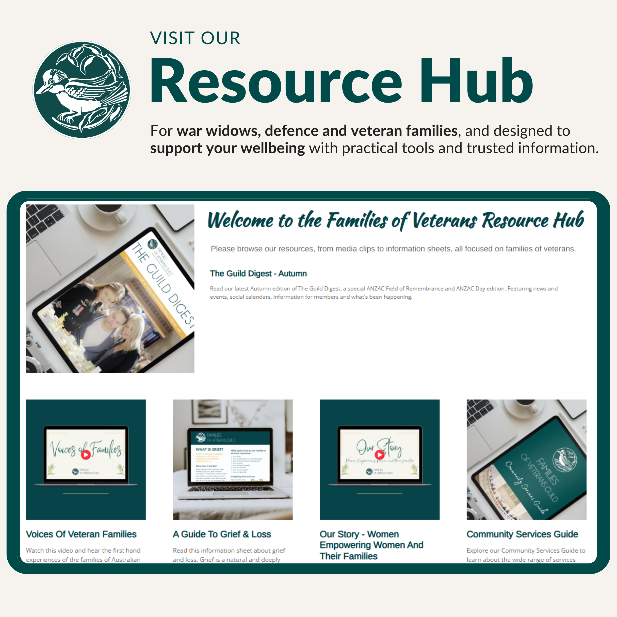 Flyer containing screenshots of web content from resource hub