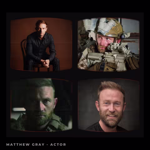 Four images of a man in various poses and costumes.
